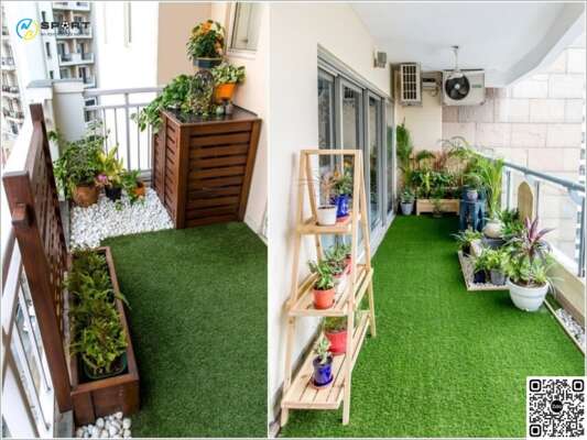 Thi công cỏ nhân tạo - Tạo không gian xanh cho ban công khu chung cư