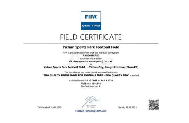 chứng nhân đạt chuẩn FIFA AVG